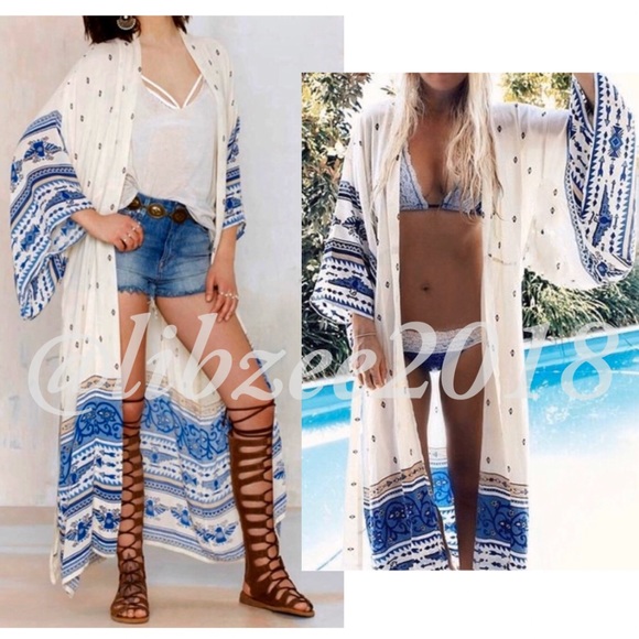 Tops - Boho Kimono Duster Cover-Up | OSFA | Tribal Aztec